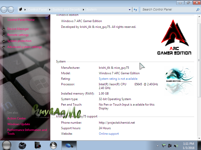 Windows 7 ARC Gamer Edition 32 Bits Full Version